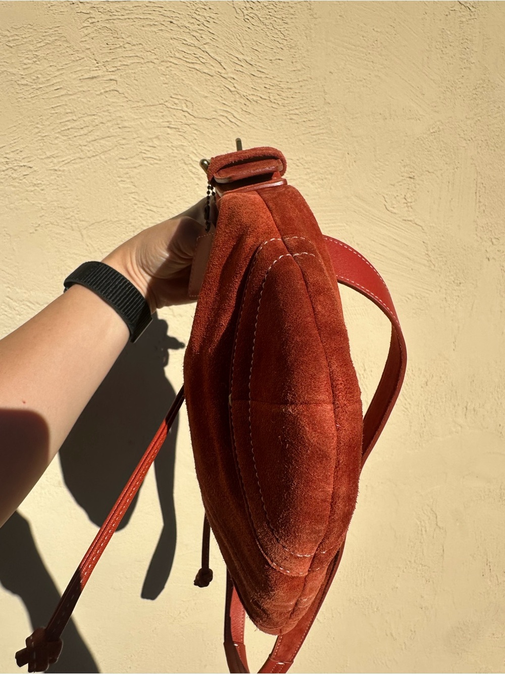 Coach Rust Orange Suede Drawstring Crossbody Bag - Picture 4 of 9